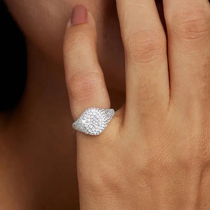 Bague plaquée argent 925 de style Hip Hop pour femmes – Diamant entièrement en zircon, bijoux exquis