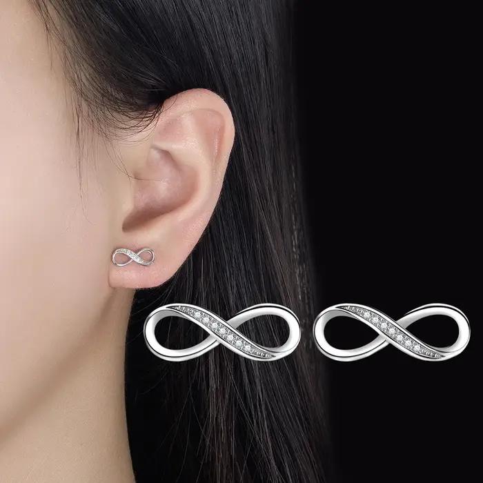 Boucles d'oreilles en argent sterling 925 avec zircon motif amour infini élégantes pour femmes occasions spéciales engagement mariage