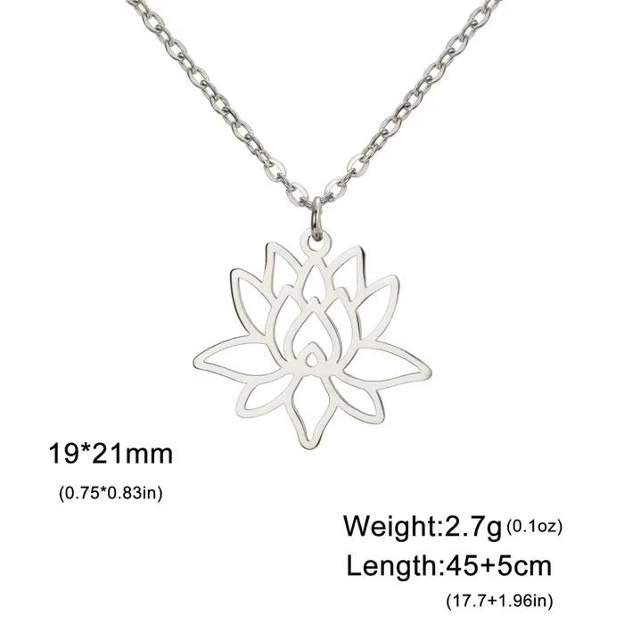 EUEAVAN Colliers Bouddhistes Fleur de Lotus en Acier Inoxydable, Pendentif Yoga Guérison pour Femme,