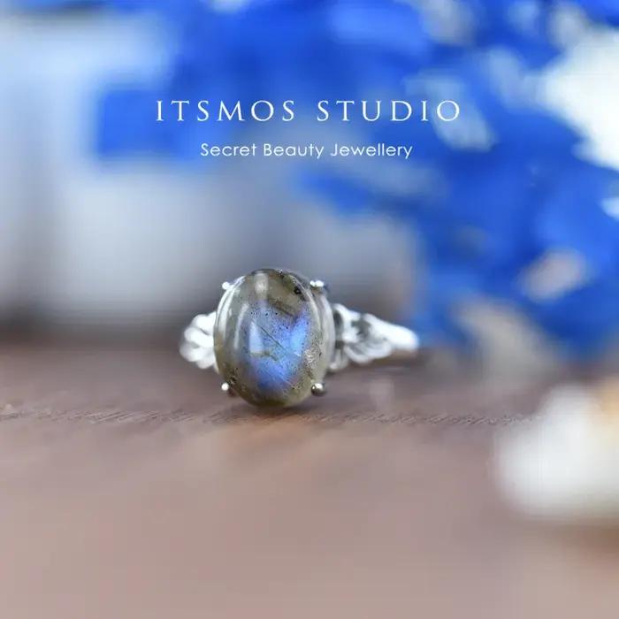 Bague en labradorite ovale ajourée pour femmes, bague d'engagement vintage élégante, bijou de qualité avec certificat CNAS, cadeau spécial pour anniversaire ou engagement