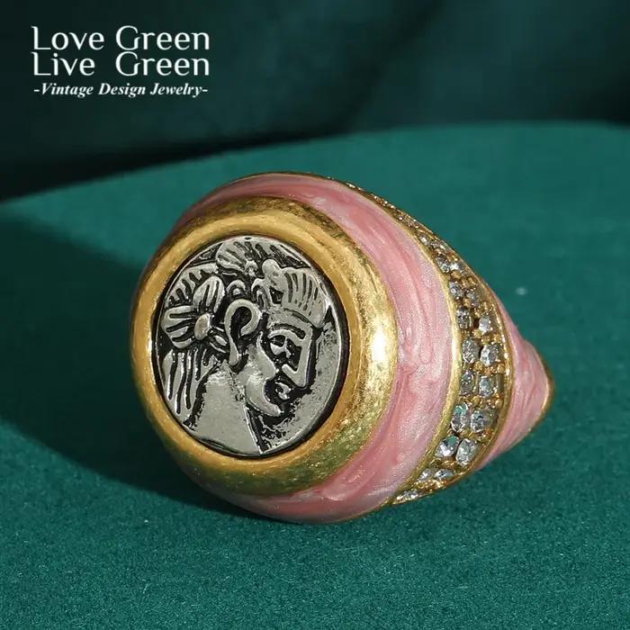 Bijoux Vintage couleur or pièce ancienne tête de beauté anneaux roses pour femme goutte d'huile Antique mariage fiançailles luxe concepteur