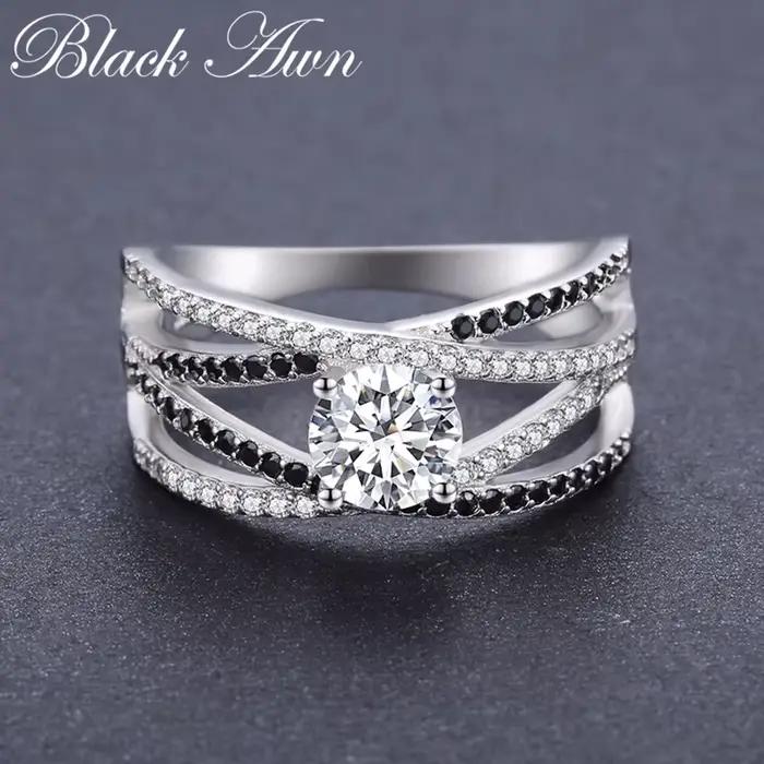 Nouveauté authentique 925 en argent Sterling femmes anneaux blanc/noir zircone bagues