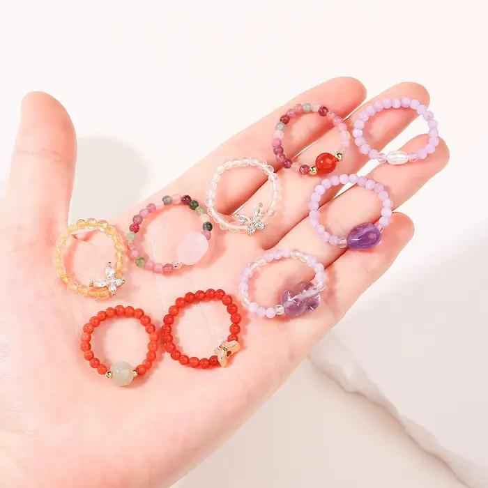 JD – bagues en cristal naturel pour femmes, petites perles simples et douces, Tourmaline, améthyste, Turquoise, bagues de guérison Reiki réglables