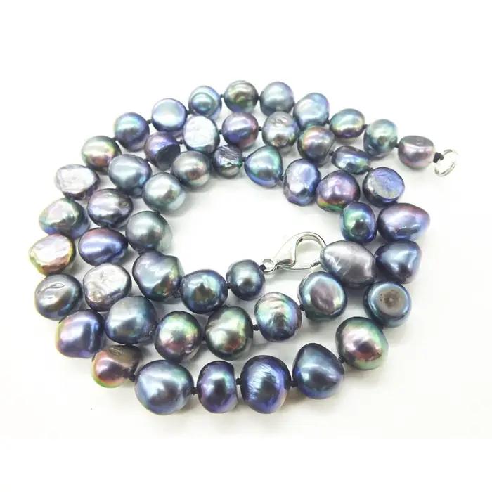 Le dernier! Collier de perles de mer baroques noires naturelles de 9MM