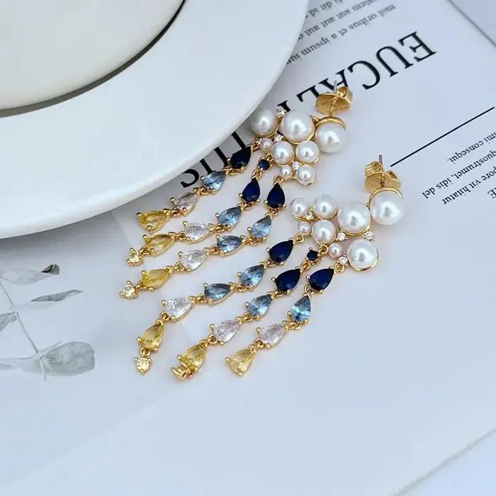 Edward Era rétro perle Bijoux pour femmes 14K or rempli bleu pierre précieuse