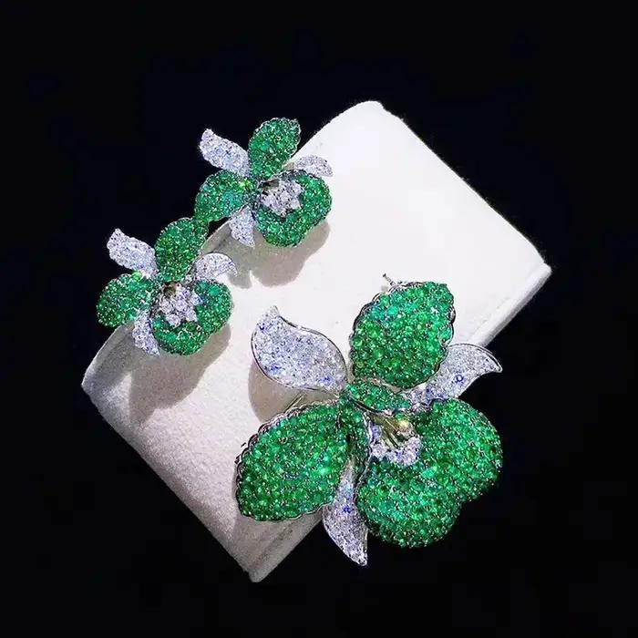 Boucles d'oreilles en argent sterling 925 serties de zircon fleur rouge bleue jaune verte pour femmes occasions spéciales fiançailles mariage
