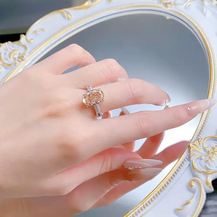 Wong Rain – bague de luxe en argent sterling 925, coupe ovale, 9x13 MM, morganite, diamant à haute teneur en carbone, pour femmes, bijoux fins, cadeau d'anniversaire