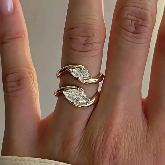 Bague de fiançailles en Moissanite taille Marquise avec céramique