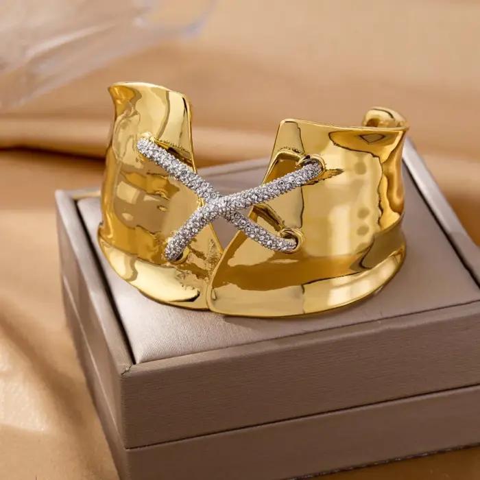 AB – Bracelet réglable bicolore en cuivre plaqué or, Design Original européen et américain, mode ind