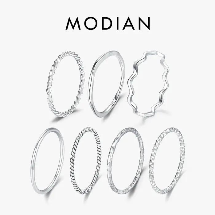 MODIAN 925 en argent Sterling Simple mode empilable anneau classique vague géométrique exquis bagues pour les femmes bijoux de fête