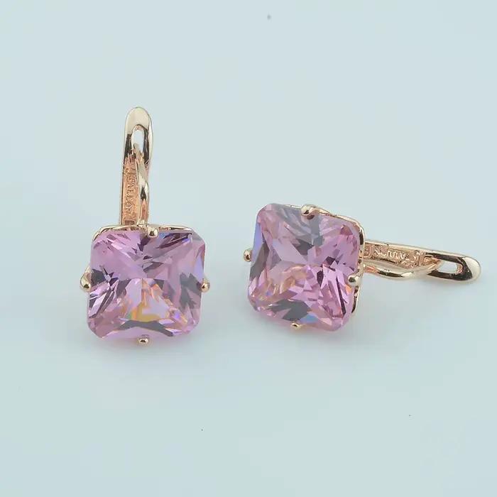 FJ luxe mariage femmes boucle d'oreille couleur or Rose 585 bijoux mode grand carré Rose/blanc/vert/
