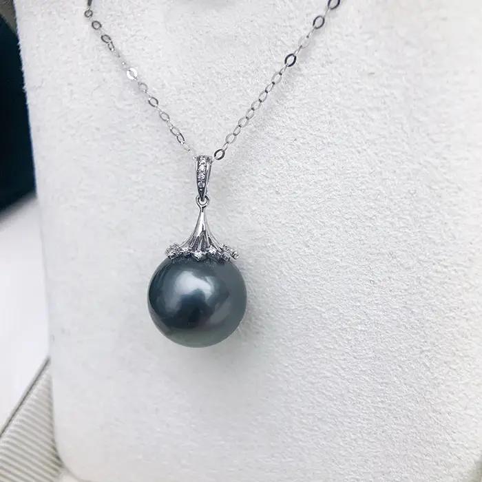 Véritable pendentif en perle de tahiti noire naturelle pour femmes