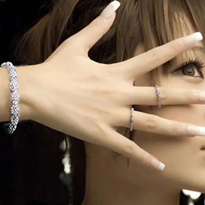 Bracelet en argent sterling 925 avec breloque et chaîne géométrique en zircone pour femmes occasions spéciales mariage fiançailles anniversaire soirée élégante