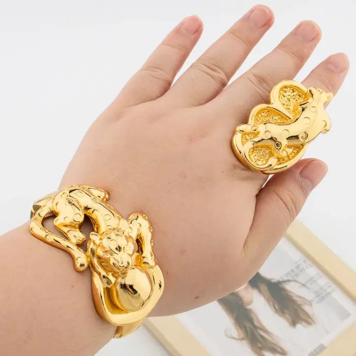 Ensemble de bracelets plaqué or avec bague pour femmes élégant romantique pour mariage fiançailles anniversaire occasions spéciales