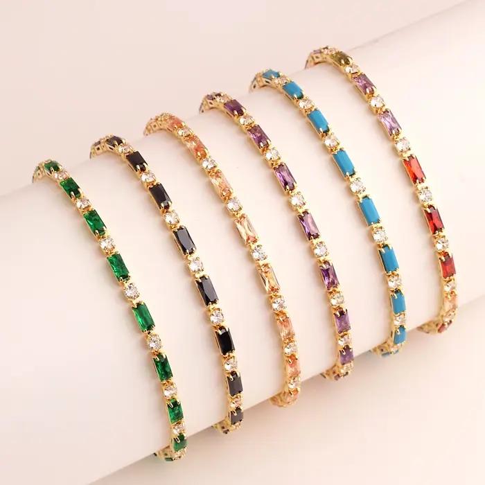 Bracelet de Tennis CZ en Zircon glacé arc-en-ciel pour femmes
