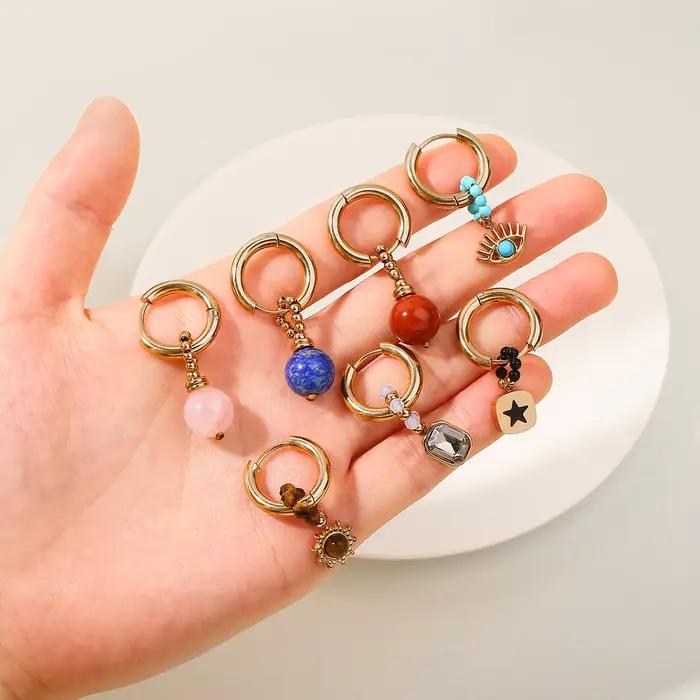 JD – boucles d'oreilles pendantes en pierre naturelle pour femmes