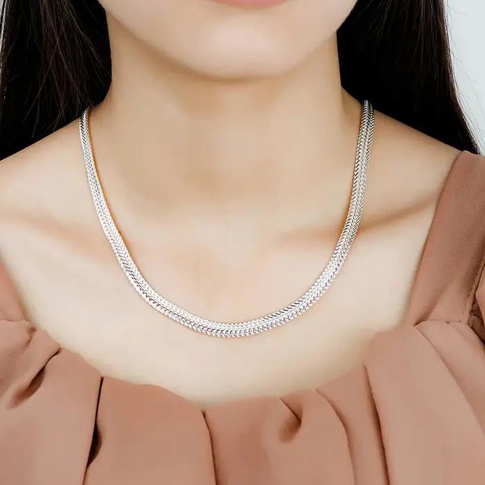 Collier chaîne serpent en argent sterling 925 pour femmes et hommes, bijoux de créateur, cadeau d'anniversaire, mariage, fiançailles, chaîne figaro, design géométrique