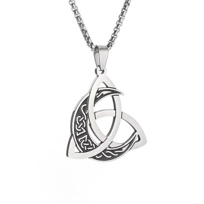 Collier pendentif nœud de la trinité celtique irlandaise pour femmes et hommes, amulette en acier in