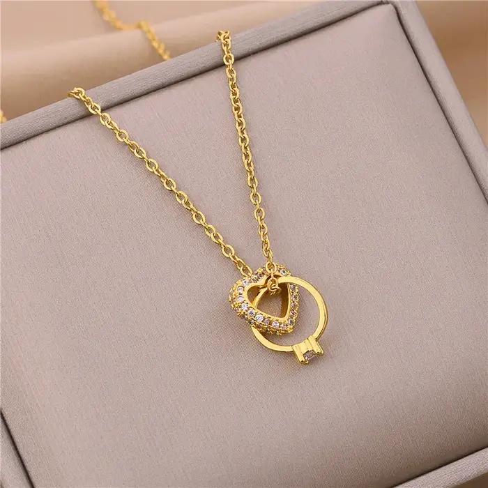 Collier en acier inoxydable serti de cristal de zircon pour femmes, style moderne, bijou luxueux pour soirées et occasions spéciales
