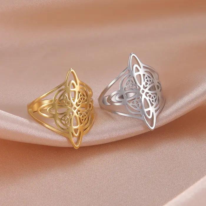 Anneau de protection Witches Knot en acier inoxydable plaqué or pour femmes, bijou symbolique de protection et d'élégance pour toutes les occasions spéciales