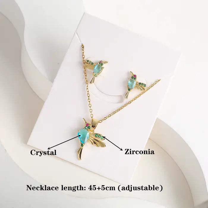 Ensemble de collier et boucles d'oreilles avec pendentif colibri en cristal classique, 7 couleurs, collier d'oiseau Animal en zircone, cadeau d'anniversaire et de mariage pour filles