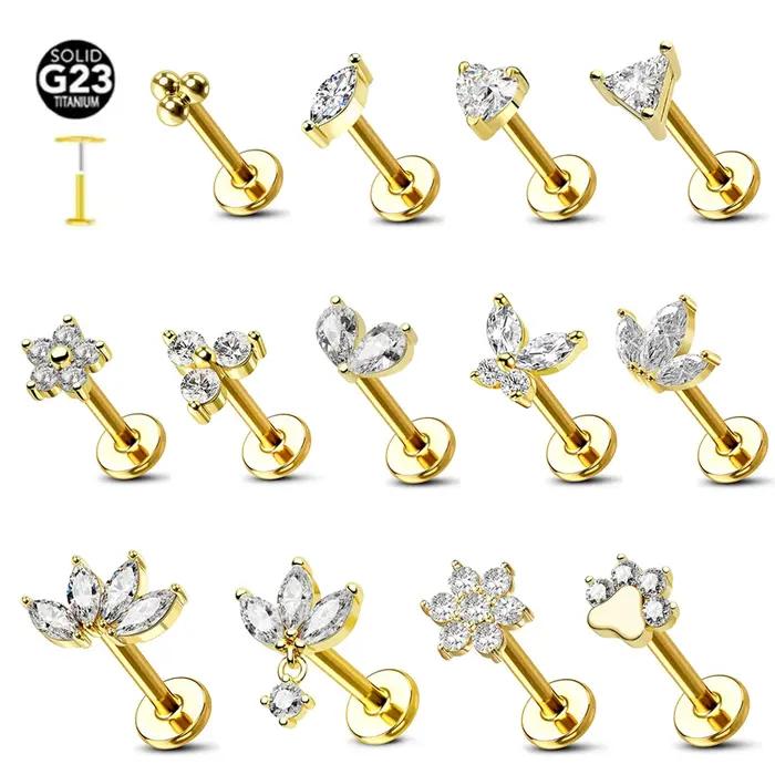 Boucles d'oreilles en titane et acier inoxydable avec motifs floraux et animaux de compagnie pour piercing et style élégant