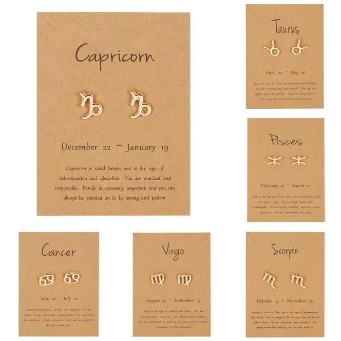 12 Constellation symbole boucles d'oreilles signe du zodiaque bijoux cadeau pour les femmes astrologie scorpion lion