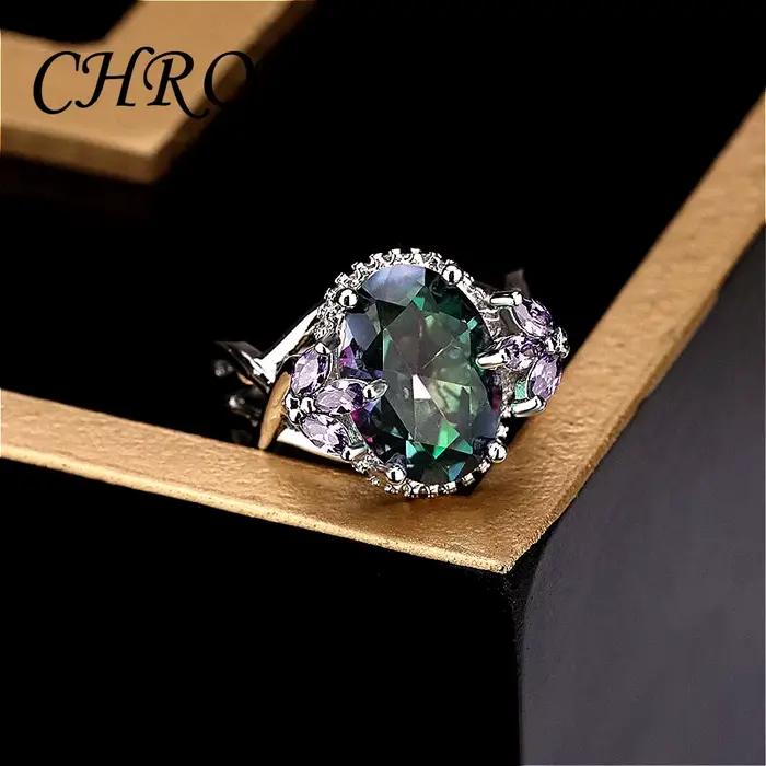 Bague de Princesse en Argent Pur 95% avec Pierres Précieuses en Zircone Sept Couleurs Bague de Fiançailles Occasions Spéciales Nouveau Modèle Élégant