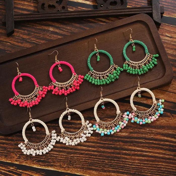 Boucles d'oreilles rondes à franges géométriques faites à la main