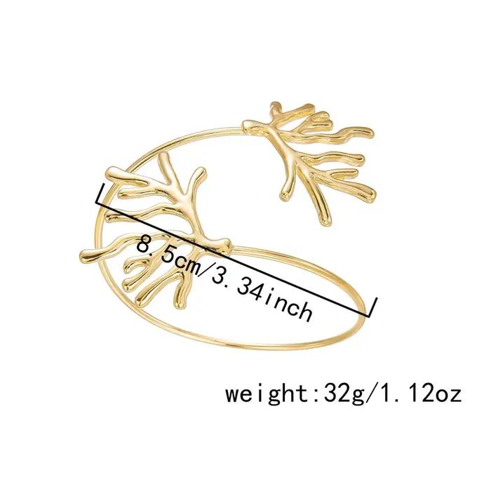 Bracelet de manchette en métal plaqué or avec motifs de plantes et coquillages pour homme et femme, style bohème estival pour plage et occasions spéciales