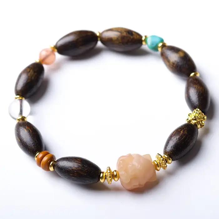 Bracelet en bois d'agar de Malaisie occidentale au design original : Nouveau style chinois avec racine de Bodhi