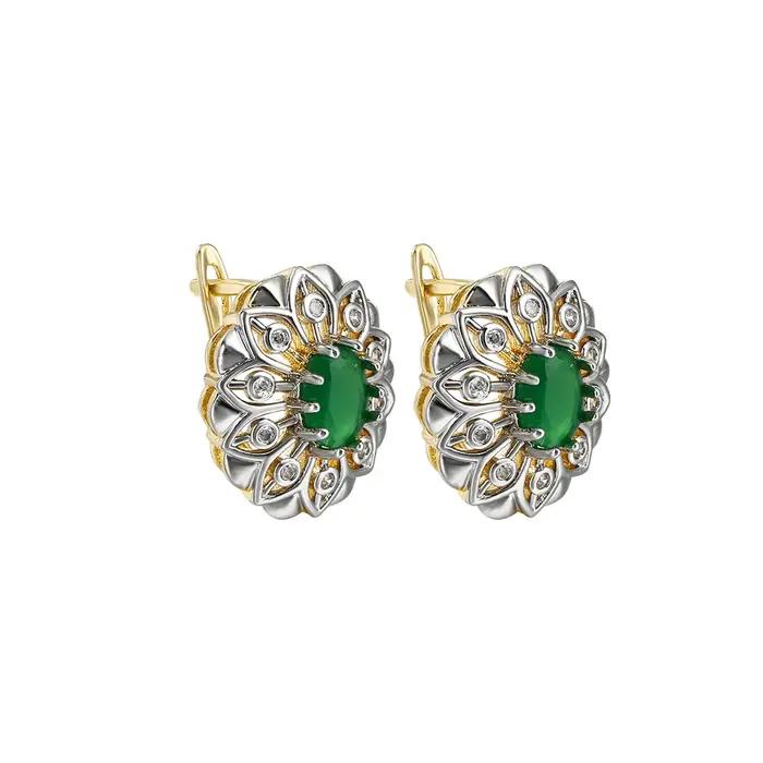 Boucles d'oreilles fantaisie creuses incrustées design bicolore bagues bijoux mode plaqué cuivre or 14 carats fête quotidienne festive ensemble de luxe cadeau