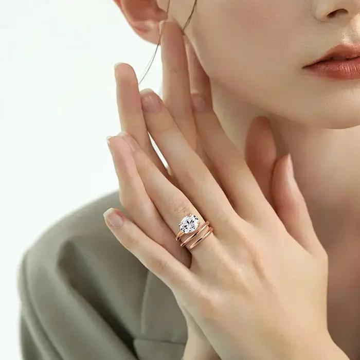 Smyoue 1CT-3CT certifié 14K plaqué Moissanite Solitaire bague femmes laboratoire de mariage diamant bande pur 925 argent 100% Shani Abergel