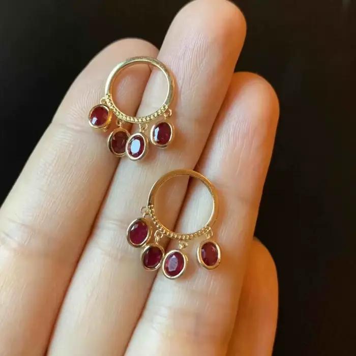 Boucles d'oreilles à pampilles circulaires en pierres précieuses rouges pour femmes, style Vintage,