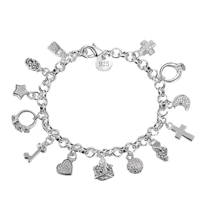 Bracelet tendance en argent sterling 925 avec breloques colorées