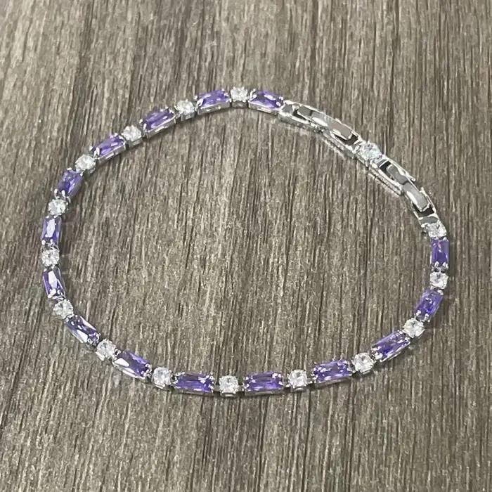 Bracelet en argent sterling 925 de luxe abordable avec cristaux violets et pierres précieuses