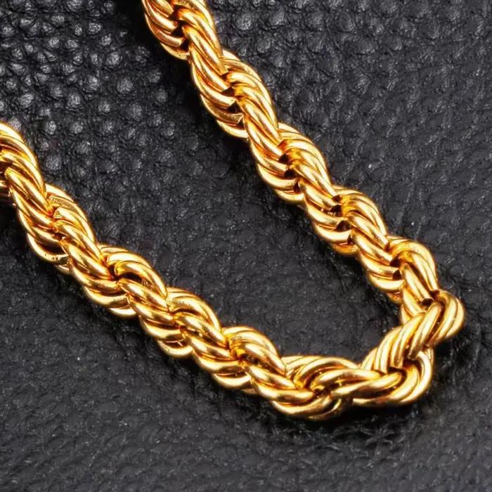 Collier chaîne en corde Noble en or 18 carats, 45-60cm, 4mm, pour femmes et hommes, à la mode, breloque de mariage, cadeau, bijoux 18-24 pouces, vente en gros