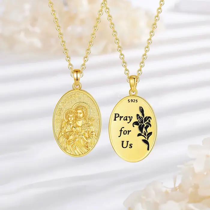Collier Eudora Saint Joseph en argent sterling 925 plaqué or 18 carats pendentif médaille prière bijou religieux cadeau pour homme et femme occasions spéciales