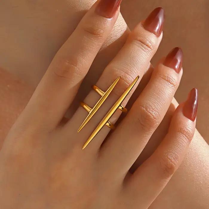 LATS nouveau Design mode Pop plaqué or en acier inoxydable ligne bague pour femmes Couple personnalité Hip Hop bijoux en gros