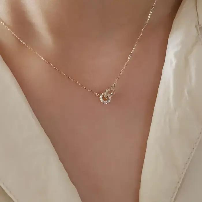 Collier en argent Sterling 925 avec diamant imbriqué