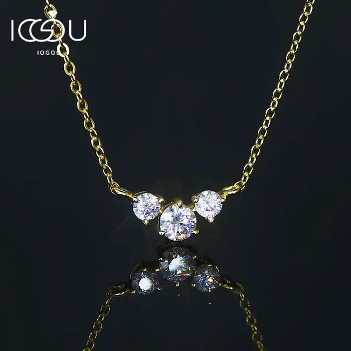 IOGOU-Collier pendentif en argent véritable 925 pour femme, collier Moissanite complet, bijoux tour de cou, 3 charbons, document D, VVl's