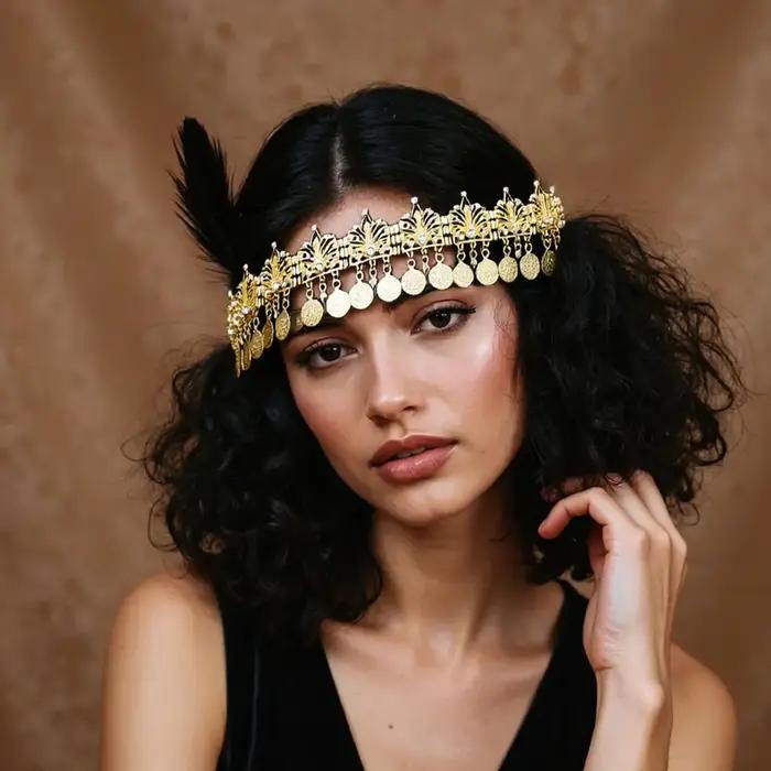 Sunspicems couleur or classique algérien traditionnel bijoux femmes chaîne de cheveux bandeau collier ras du cou motif creux arabe