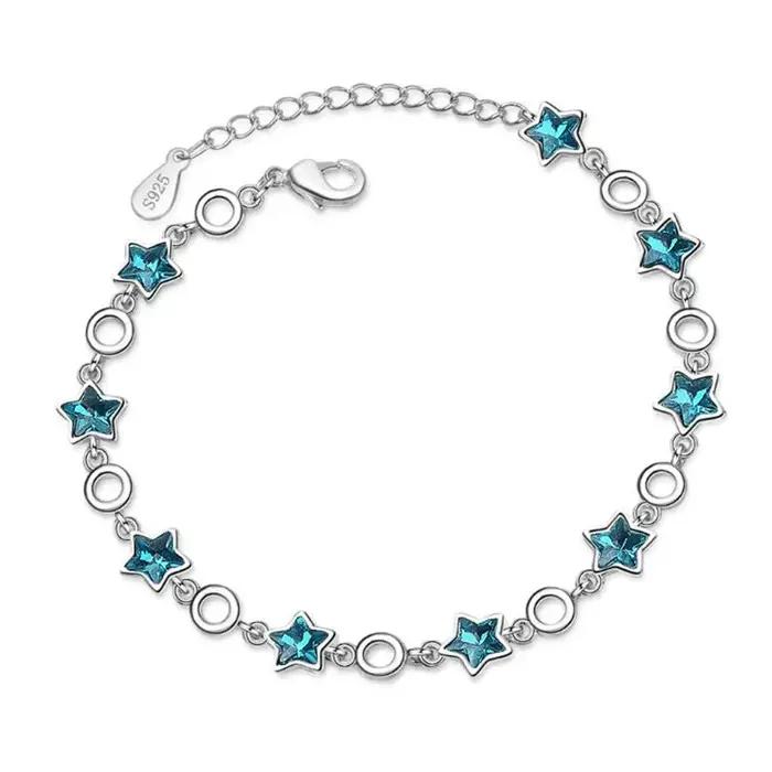 Nouveauté mode atmosphère Flash 925 bijoux en argent Sterling étoile à cinq branches bleue cristal artificiel doux Bracelets SB156