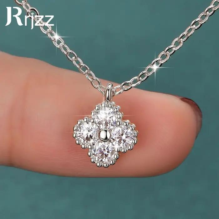 Collier en moissanite Rrjzz Lucky Clover D-Color pour femme, bijou en or plaqué 14 carats avec pendentif fleur à quatre feuilles, cadeau romantique pour les occasions spéciales