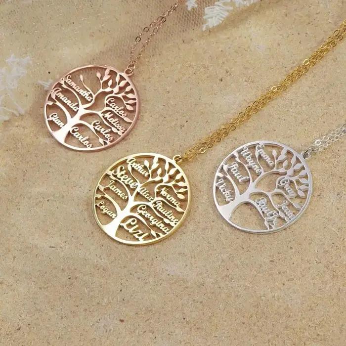 Collier Arbre de Vie Personnalisé avec Nom, Bijou en Acier Inoxydable, Cadeau Idéal pour Fête des Mères et Anniversaires