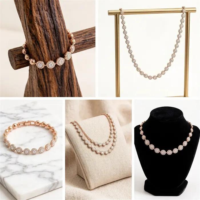 Ensemble Collier, Boucles d'Oreilles et Bracelet en Cristal Rond Diamanté Roman Holiday Classic Happiness