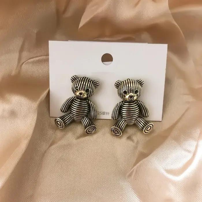 925 argent Sterling rétro mignon ours boucles d'oreilles pour femme filles dessin animé dame Aretes noël boucle d'oreille De Mujer cadeau De fête