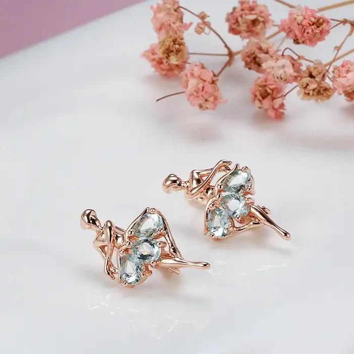 Boucles d'oreilles en or Rose véritable pour femmes