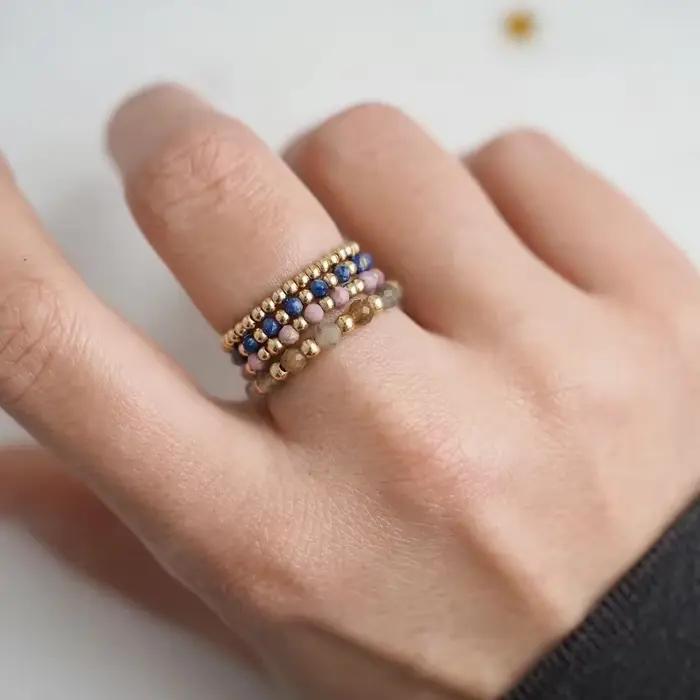 Bague bohème en pierre naturelle pour femmes, nouvelle mode, Tourmaline colorée, Zircon, fait à la main, anneau de fête, en acier inoxydable, vente en gros