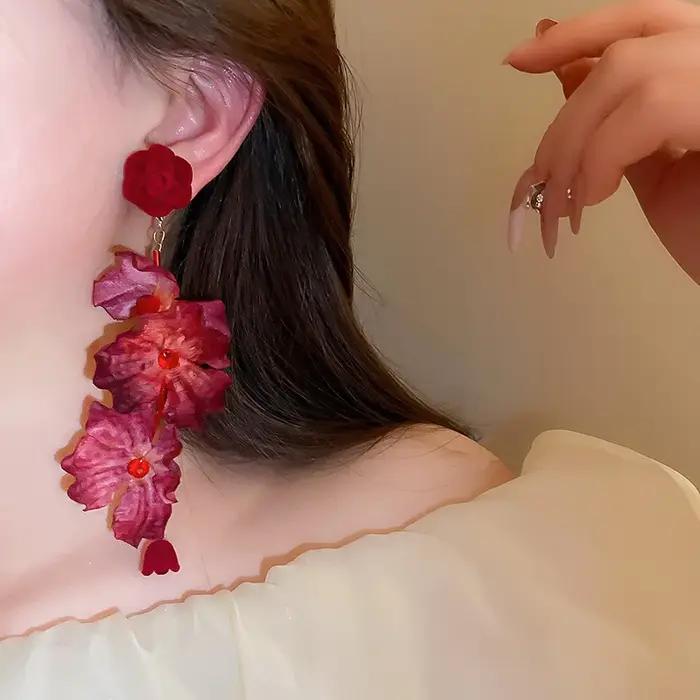Boucles d'oreilles pendantes en forme de rose pour femme